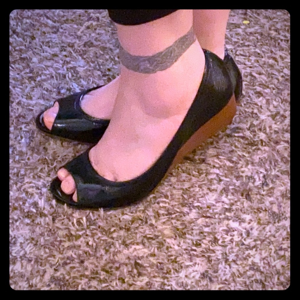Cole Haan Black open-toe wedges Nike Air sole